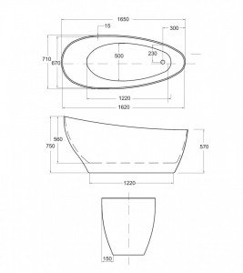Cada freestanding compozit Besco Keya alba 165x70 cm - Img 5