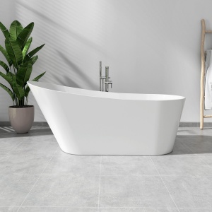 Cada freestanding compozit Foglia Viva, 170 x 73 cm, ovala, alb lucios