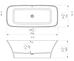 Cada freestanding dreptunghiulara, compozit alb lucios, 174.5x75.3x60 cm, Foglia Harmony - Img 3
