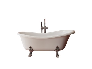 Cada freestanding ovala, compozit alb lucios, 168x76.2x55.5 cm Foglia Retro - Img 2