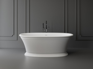 Cada freestanding ovala, compozit alb mat, interior lucios, 167x83x62.5 cm, Foglia Millesime