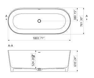 Cada freestanding ovala, compozit alb mat, interior lucios, 180.3x76.2x61 cm, Foglia Anastasia - Img 3