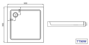 Cadita de dus din ABS, patrata, 90x90x12,5 cm - Img 2