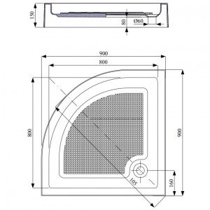 Cadita dus semirotunda Belform Cubo, acril, 90x90 cm - Img 2