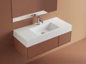 Lavoar baie compozit Foglia Cube dreptunghiular, 101x46x14.2 cm, alb lucios