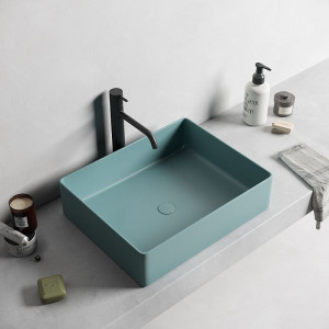 Lavoar baie dreptunghiular pe blat Color, 48x37x13 cm, verde mat