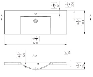 Lavoar incastrat din compozit, dreptunghiular, alb lucios, 121 x 46.4 cm, Foglia Modulo - Img 2
