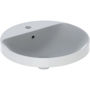 LAVOAR ÎNCORPORAT GEBERIT VARIFORM, ROTUND, CU BANC CU ORIFICII DE ROBINET D-48CM, PREAPLIN VIZIBIL, GLAZURAT ALB - Img 5