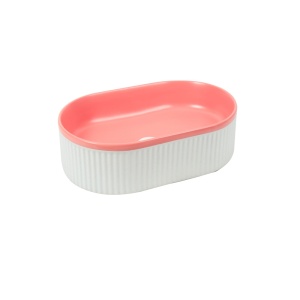 Lavoar pe blat, oval, roz si alb mat texturat, 49x31 cm