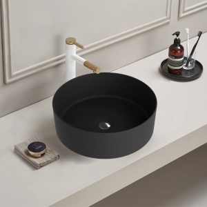 Lavoar pe blat Spectrum Rosina Black, rotund, diam 37x h 12 cm, negru mat - Img 4