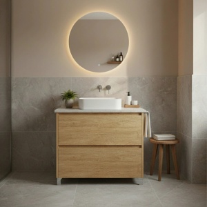 Mobilier stativ pentru lavoar Fluminia Lizi, riflat, 60 cm, rovere naturale - Img 2
