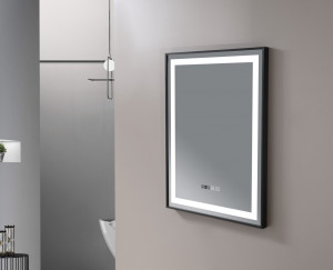 Oglinda cu iluminare LED Belform Infinity, buton touch, ceas si functie dezaburire 60xH80 cm