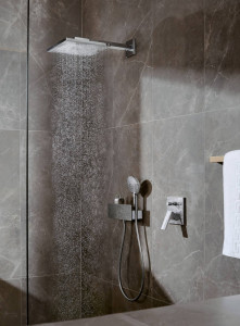 Palarie si brat de dus Hansgrohe Raindance E 300 Air 1 jet, 300X300mm, cu prindere pe perete cu brat 390mm, brushed bronze - Img 4