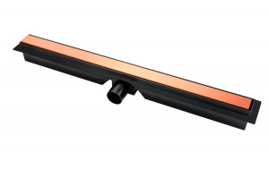 Rigola dus liniara slim FDesign Kleome, 70 cm, capac negru-roz auriu