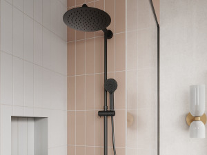 Set 2 in 1 Ferro Trevi: TRV7 baterie perete dus termostatata cu set bara dus cu suport culisant, dus fix si para dus mobila, negru - Img 3