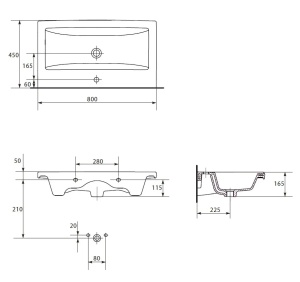 Set C146 Set dulap baie suspendat 2 sertare Cersanit Tirso lavoar inclus, 80 cm, MDF, casmir mat - Img 3