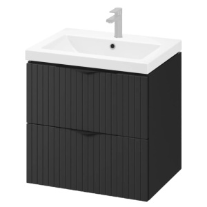 SET C461 Set dulap baie suspendat 2 sertare Cersanit Tirso lavoar inclus, 60 cm, MDF, negru mat