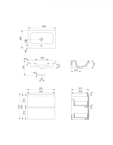 SET C471 Dulap baie suspendat cu lavoar Cersanit MODUO SLIM 60 cm, chasmir - Img 2