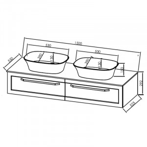 Set dulap baza suspendat Kolpasan Blanche cu 2 lavoare alb-antracit, 150 cm, antracit - Img 5