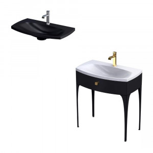 Set mobilier Oristo Louis cu lavoar Louis 82 cm, negru