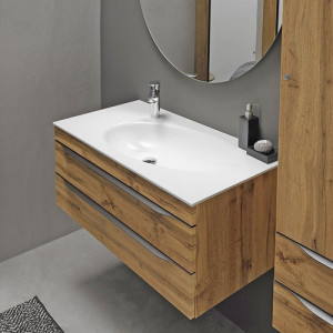 Set mobilier suspendat si lavoar Kolpasan Malaya 100 cm, stejar natural - Img 3