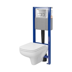 Set rezervor cu cadru Cersanit B972 System 40 mecanic cu vas wc suspendat City New CleanOn, cu capac si clapeta crom lucios - Img 5