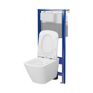 Set rezervor cu cadru Cersanit C16 AQUA 50 MECANIC, vas wc suspendat CITY BY CERSANIT SQUARE CleanON, capac softclose
