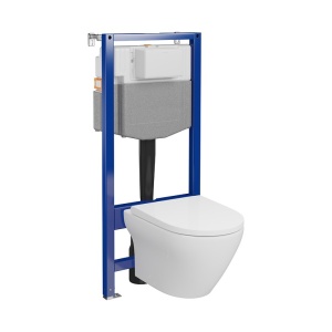 Set rezervor cu cadru Cersanit C20 AQUA 50 MECANIC, vas wc suspendat LARGA BY CERSANIT OVAL CleanON, capac softclose - Img 1