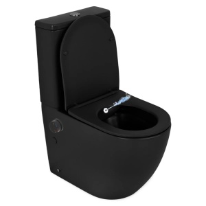 Set vas wc stativ cu functie de bideu Foglia Eco, rezervor si capac soft close, negru mat