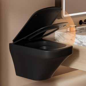 Set vas wc suspendat Foglia Bristol Rimless negru mat, dreptunghiular, capac slim softclose - Img 4