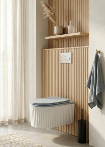 Set vas WC suspendat Rimless alb texturat cu capac soft close - Img 2