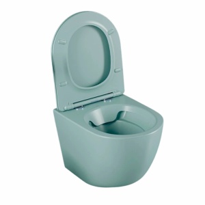 Set vas wc suspendat, verde turcoaz, mat, rimles , capac softclose, Rotund, Foglia Oslo - Img 2