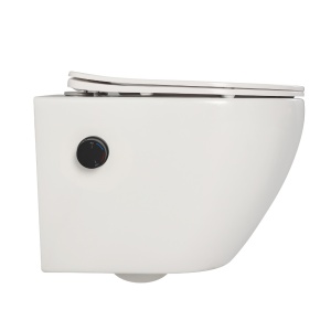 Vas wc suspendat cu functie bideu, semirotund, rimless, apa calda rece, capac soft close, baterie negru mat Foglia Oslo - Img 5