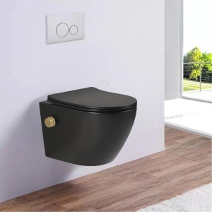 Vas wc suspendat Foglia Oslo Rimless, cu functie bideu, baterie inclusa auriu mat, negru mat - Img 7