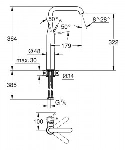 Baterie lavoar Grohe Essence pipa XL, crom - Img 2