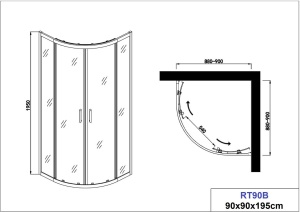 Cabina de dus semirotunda Sanotechnik Elite Eco black , 90x90x195cm - Img 3
