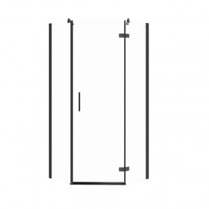 Cabina dus pentagonala Cersanit Jota Black, usa batanta, dreapta, 90x90 cm