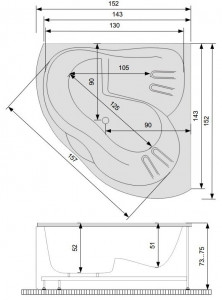 Cada baie de colt Belform Ziam, acril, 152x152 cm - Img 2