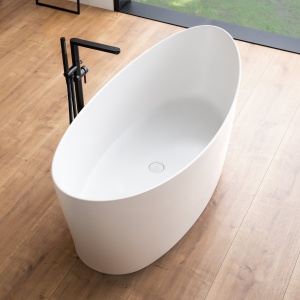 Cada baie freestanding compozit Foglia Wave ovala, 160x71 cm, alb lucios - Img 4