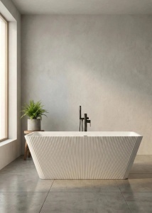 Cada baie freestanding Sora, acril, riflata, 170x75 cm, alb lucios - Img 1