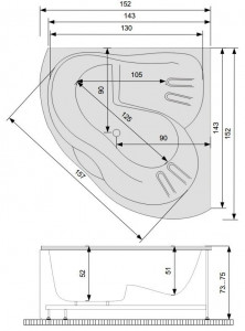 Cada baie hidromasaj Hidro Air Belform Ziam, acril, 152x152 cm - Img 2