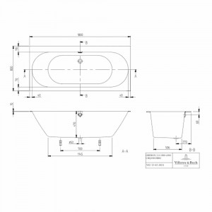 Cada baie rectangulara Villeroy&Boch Oberon 2.0, quaryl, 180x80 cm - Img 9