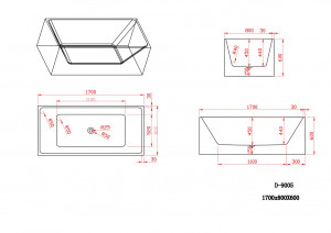 Cada freestanding dreptunghiulara 9005, acril, 170x80 cm - Img 4