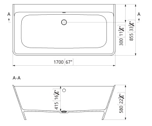 Cada freestanding dreptunghiulara, compozit alb mat, interior lucios,170x85.5x58 cm, Foglia Grace - Img 3