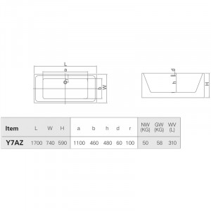 Cada freestanding Hatria Roma, acril, 170x78 cm, alba - Img 3
