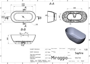 Cada freestanding Miraggio Sapfire compozit 165x76 cm alb lucios - Img 5