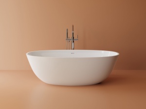 Cada freestanding ovala, compozit alb mat, interior lucios, 160x78x50 cm, Foglia Bordeaux
