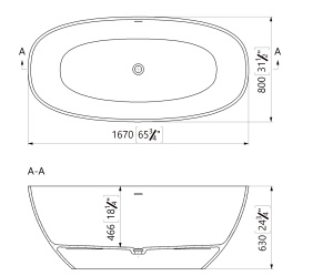 Cada freestanding ovala, compozit alb mat, interior lucios, 167x80x63 cm, Foglia Florence - Img 3