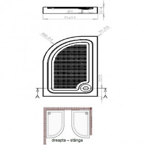 Cadita dus acril semirotunda Belform Cubo 110x70 cm, montaj dreapta - Img 2