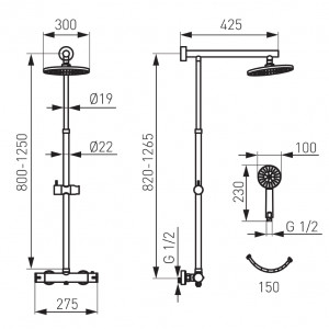 Coloana de dus FDESIGN Anima cu baterie termostatata, crom - Img 2